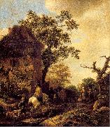 Ostade, Isaack Jansz. van The Outskirts of a Village with a Horseman oil painting reproduction